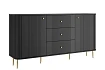 Komoda Vesper 160 cm se zásuvkami na nožkách - Čierna / Zlaté nožičky