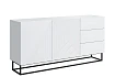 Moderní komoda Asha 167 cm dvoudveřová s šuplíky - bílý mat / černý rám