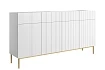 Čtyřdveřová komoda Nicole 200 cm se zásuvkami s ryhovaným čelem - bílý mat / zlaté nožky