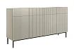 Moderní komoda Nicole 200 cm čtyřdveřová se zásuvkami s ryhovaným čelem - kašmír / černé nohy