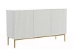 Moderní komoda Nicole 150 cm třídveřová s ryhovaným čelem - bílý mat / zlaté nožky