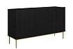 Moderní komoda Nicole 150 cm s zásuvkami a ryhovaným čelem - černá matná / zlaté nožky