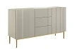 Moderní komoda Nicole 150 cm s šuplíky a ryhovaným čelem - kašmír / zlaté nožky