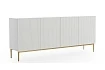 Moderní komoda Nicole 200 cm čtyřdveřová s ryhovaným čelem - bílý mat / zlaté nožky