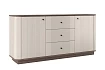 Komoda Vesper 160 cm se zásuvkami na soklu - kašmír / ořech / černé úchytky
