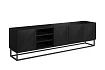 TV stolek Asha 200 cm s rýhovaným čelem a výklenkem - černý mat / kovový rám
