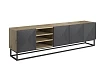 TV stolek Asha 200 cm s drážkovanými dvířky a kovovým podnožím - artisan / rivier stone mat