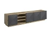 TV stolek Asha 200 cm s drážkovanými dvířky a otevřenou přihrádkou - dub artisan / rivier stone mat