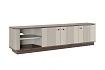 TV stolek Vesper 3D 187 cm na soklu - kašmír / ořech / černé úchyty
