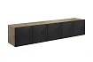 Závěsná TV skříňka Asha 200 cm s drážkovaným čelem - artisan / černý mat